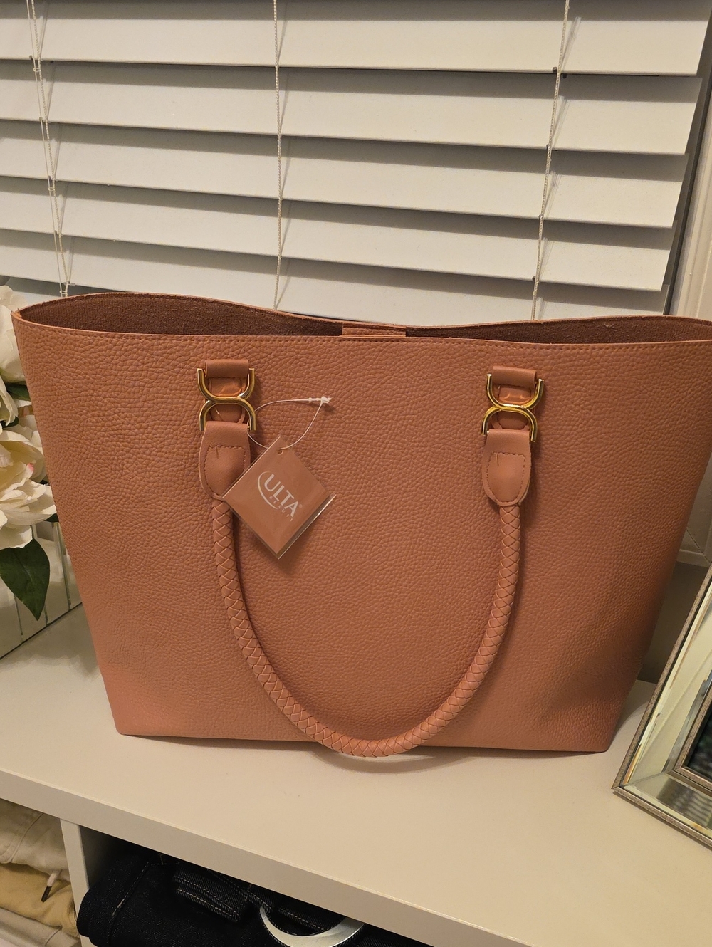 Ulta Beauty Pebbled Faux Leather Tote in Rose Tan